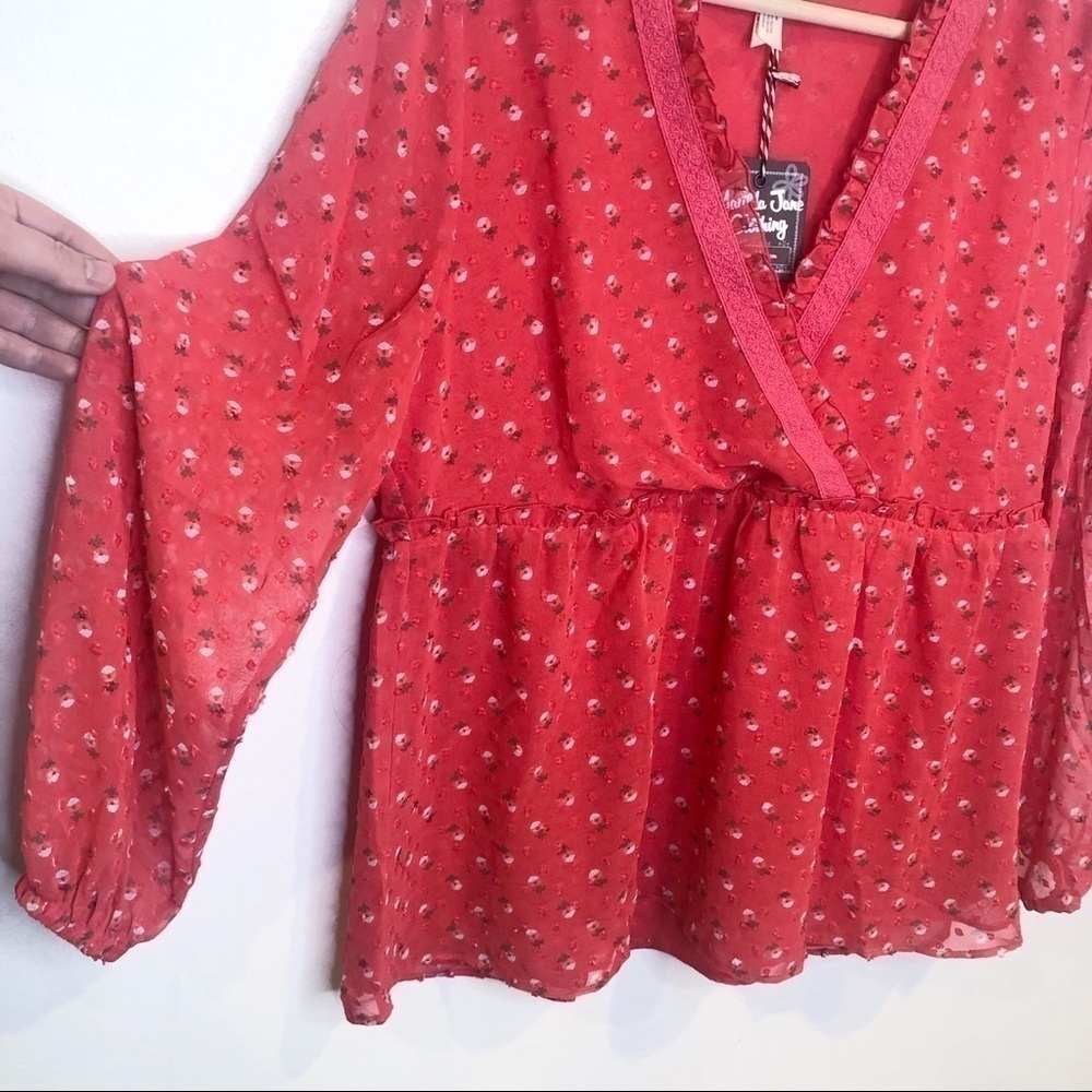 Matilda Jane Red Floral V Neck Size Small - Picture 9 of 14